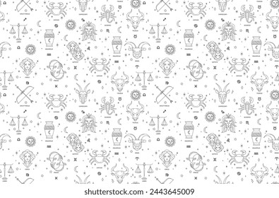 Zodiac pattern illustration in vector. Horoscope background.