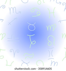 Zodiac  pattern, sign , doodles, hole,taurus,capricorn,virgo,pisces, cancer,scorpio,libra, gemini,aquarius, lion,aries,sagittarius. Hand drawn.