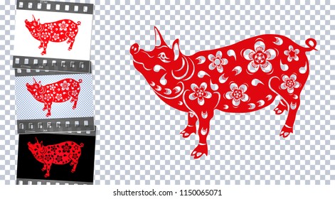 Zodiac of the Pig. The Chinese pig of the new year brings prosperity and luck. Different backgrounds. vector illustration