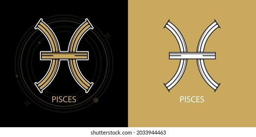 Zodiac pisces horoscope sign line art silhouette design vector.