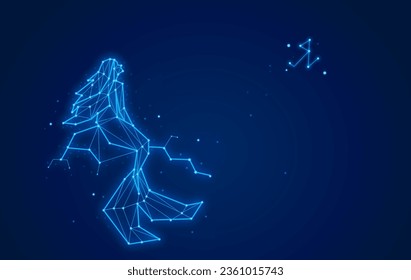 Zodiac of Pisces mermaid starry night sky blue.consisting point and lines. Triangle and particle style design.vector illustration.