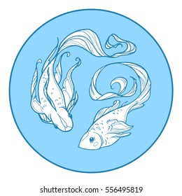 Zodiac Pisces sign design element with two stylized fishes