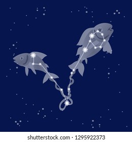 Zodiac pisces sign  star with constellations 
 horoscope design , vecter  illustration.