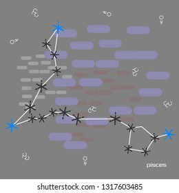 Zodiac pisces star constellation line art background. Can be used for fluent design poster, cover, flyer