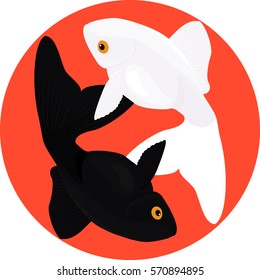 Zodiac Pisces. Two fish, symbol of yin and yang