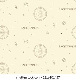 Zodiac Sagittarius Background Seamless Pattern. Mystic Spiritual Astrology Signs.