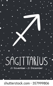 Zodiac sagittarius sign with stars background. Vector illustration. Print design.