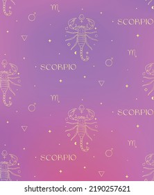 Zodiac Scorpio Background Seamless Pattern. Golden Mystic Spiritual Astrology Signs