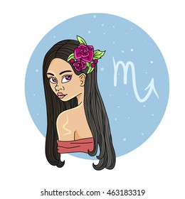 zodiac / scorpio / girl / november / stars / flower / vector / astrology