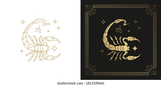 Zodiac scorpio horoscope sign line art silhouette design vector illustration. Creative decorative elegant linear astrology zodiac scorpio emblem template for logo or poster decoration.