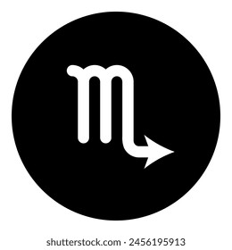 A zodiac scorpio symbol in the center. Isolated white symbol in black circle. Vector illustration on white background