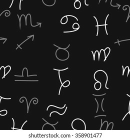 Zodiac seamless pattern, sign , doodles, hole,taurus,capricorn,virgo,pisces, cancer,scorpio,libra, gemini,aquarius, lion,aries,sagittarius. Hand drawn.