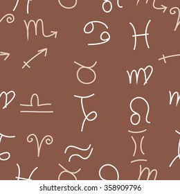 Zodiac seamless pattern, sign , doodles, hole,taurus,capricorn,virgo,pisces, cancer,scorpio,libra, gemini,aquarius, lion,aries,sagittarius. Hand drawn.