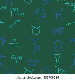 Zodiac seamless pattern, sign , doodles, hole,taurus,capricorn,virgo,pisces, cancer,scorpio,libra, gemini,aquarius, lion,aries,sagittarius. Hand drawn.