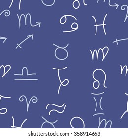 Zodiac seamless pattern, sign , doodles, hole,taurus,capricorn,virgo,pisces, cancer,scorpio,libra, gemini,aquarius, lion,aries,sagittarius. Hand drawn.