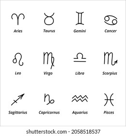 Zodiac set doodle vector illustration. Astrology signs