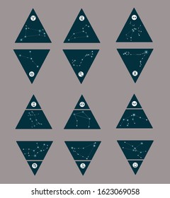 Zodiac set with icons grouped by elements . Horoscope signs. Zodiac symbols set. Zodiac constellations 