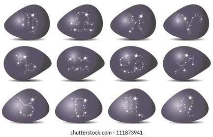 Zodiac - set of signs Set of zodiac signs shining on the purple gems