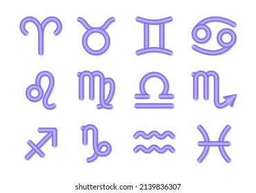 Zodiac sign 3d icon set. Horoscope, astrology symbols. Vector illustration.