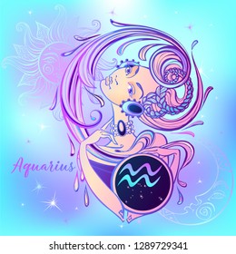 Zodiac sign Aquarius a beautiful girl. Horoscope. Astrology.  Vector