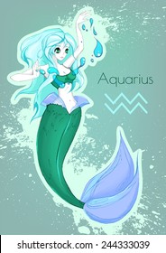 Zodiac sign Aquarius. Beautiful girl mermaid.