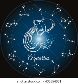 Zodiac sign aquarius and circle constellations. Vector illustration