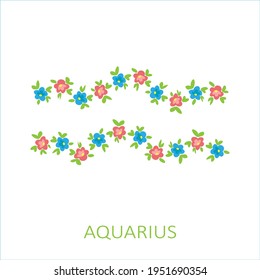 Zodiac sign Aquarius with flowers isolated on white background.  Zodiac constellation. Vector illustration for horoscope and astrological forecast.