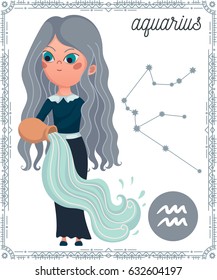 Zodiac sign Aquarius. Funny cartoon character. Vector illustration
