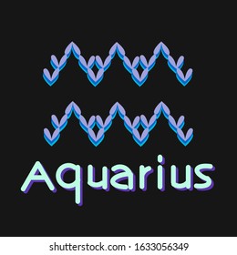 Zodiac sign Aquarius, hand drawn vector with blue and purple mini hearts isolated on the black background