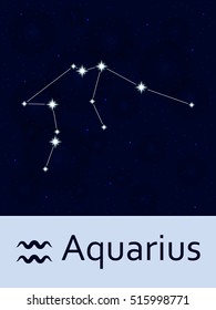Zodiac sign Aquarius. Horoscope constellation star. Abstract space night sky background with stars and bokeh at the back. Vector illustration. Good for mobile applications, science template.