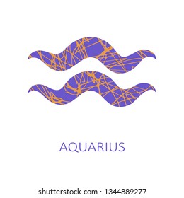 Zodiac sign Aquarius isolated on white background. Zodiac constellation. Floral pattern. Design element for horoscope and astrological forecast.