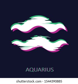 Zodiac sign Aquarius isolated on dark background. Glitch stereo effect. Zodiac constellation. Vector illustration for horoscope and astrological forecast.