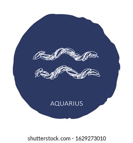 Zodiac sign Aquarius isolated on blue background. Zodiac constellation. Design element for horoscope and astrological forecast. Hand drawn style. Vector illustration.