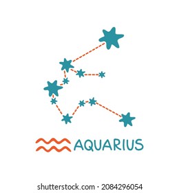 Zodiac sign Aquarius isolated on white background. Zodiac constellation. Design element for horoscope and astrological forecast. Vector illustration.