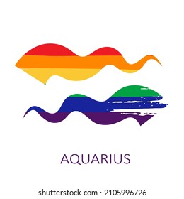 Zodiac sign Aquarius isolated on white background. Gay rainbow flag colors. Zodiac constellation. Design element for horoscope and astrological forecast. Vector illustration.