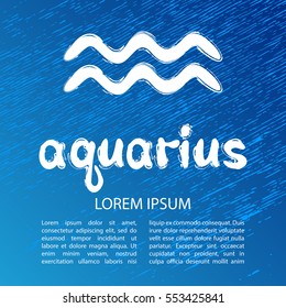 Zodiac sign Aquarius isolated on grunge blue background. Element Air. Design element for flyers or cards.