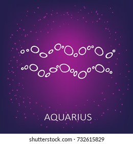 Zodiac sign Aquarius isolated on purple background. Design element for flyers or greeting cards.