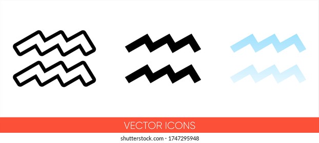 Zodiac sign aquarius from January to February icon of 3 types: color, black and white, outline. Isolated vector sign symbol.