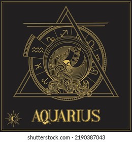 Zodiac Sign Aquarius Line Art Astronomy Tarot