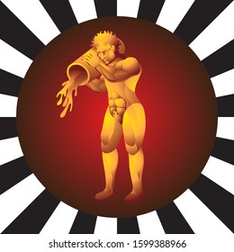 Zodiac sign Aquarius man a pitcher of water on isolated background. Vector image eps 10