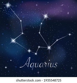 Zodiac sign Aquarius on against the background of the starry sky. Constellation Aquarius on starry night background. Astrological zodiac against the background of space.