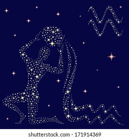 Zodiac sign Aquarius on a background of the starry sky, vector illustration