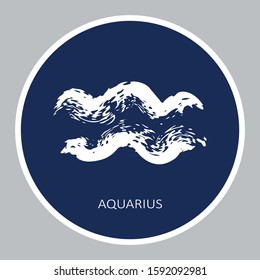 Zodiac sign Aquarius on blue background. Zodiac constellation. Design element for sticker, magnet, horoscope and astrological forecast. Hand drawn style. Vector illustration.