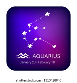 Zodiac sign Aquarius on night sky background. Zodiac constellation. Design element for horoscope and astrological forecast.