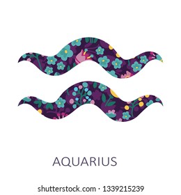 Zodiac sign Aquarius on white background. Zodiac constellation. Floral pattern. Design element for horoscope and astrological forecast.