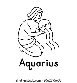 Zodiac sign Aquarius playing the harp. Line style.Icon on white background. Vector