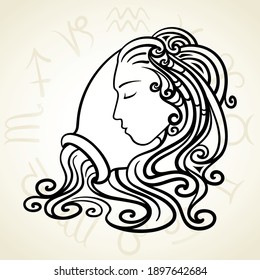 Zodiac Sign Aquarius Silhouette. Vector Icon