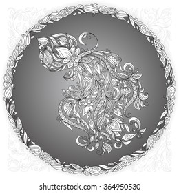 Zodiac sign Aquarius. This illustration can be used as a greeting card or as a print on T-shirts and bags,  tattoo art, coloring books. Decorative Henna Mehndi Tattoo Ethnic Zentangle Doodles style.