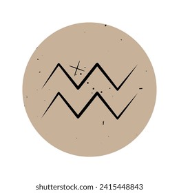 The zodiac sign is Aquarius. Vector icon in a beige grunge circle.