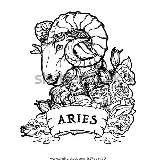 Zodiac Sign Aries Decorative Frame Roses Stock Vector (Royalty Free ...